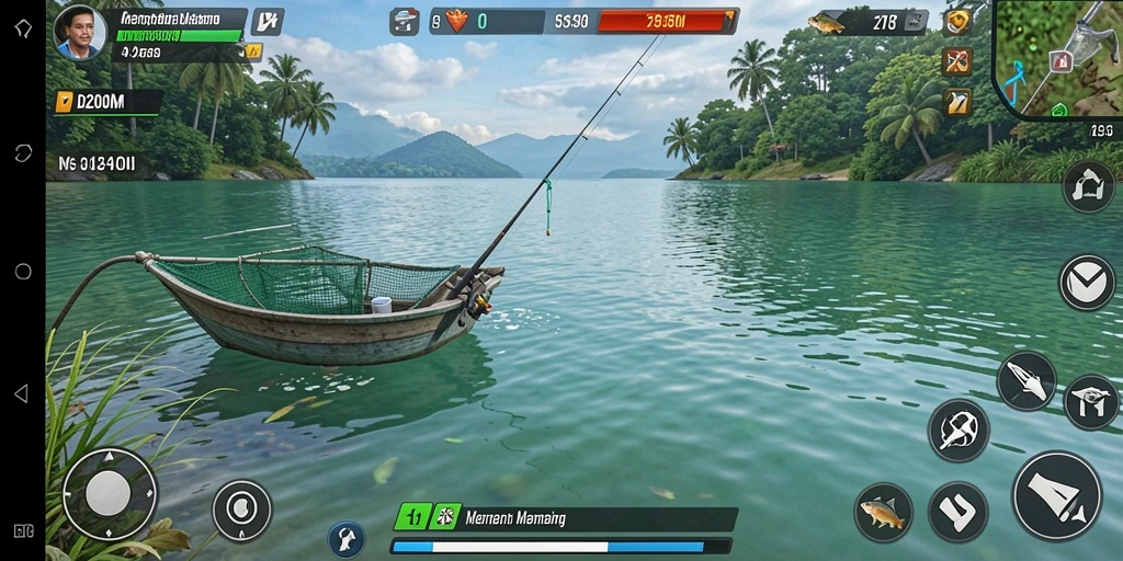 Tampilan gameplay D200M yang menantang dalam berburu ikan.