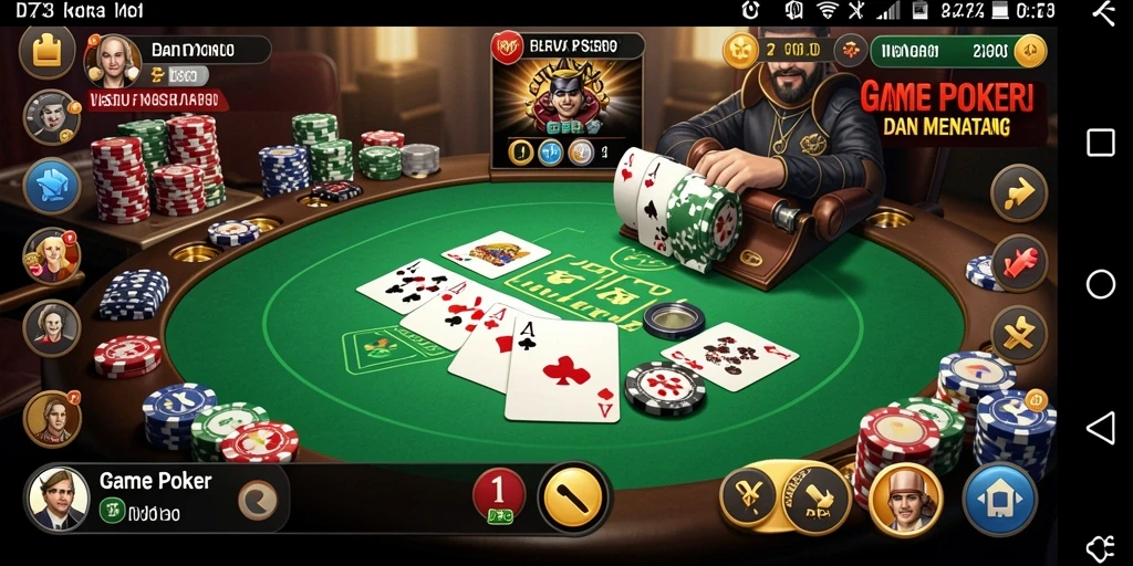 Tampilan gameplay D73 yang seru dan mengasyikkan dalam permainan Poker.