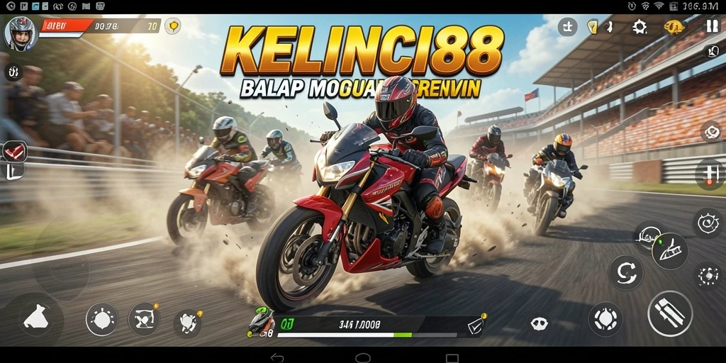 Screenshot gameplay KELINCI88 menampilkan balapan motor yang seru.