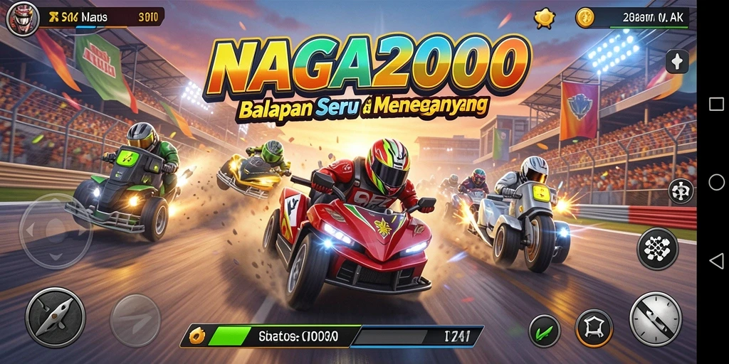 Screenshot menampilkan momen balapan intens di NAGA2000.