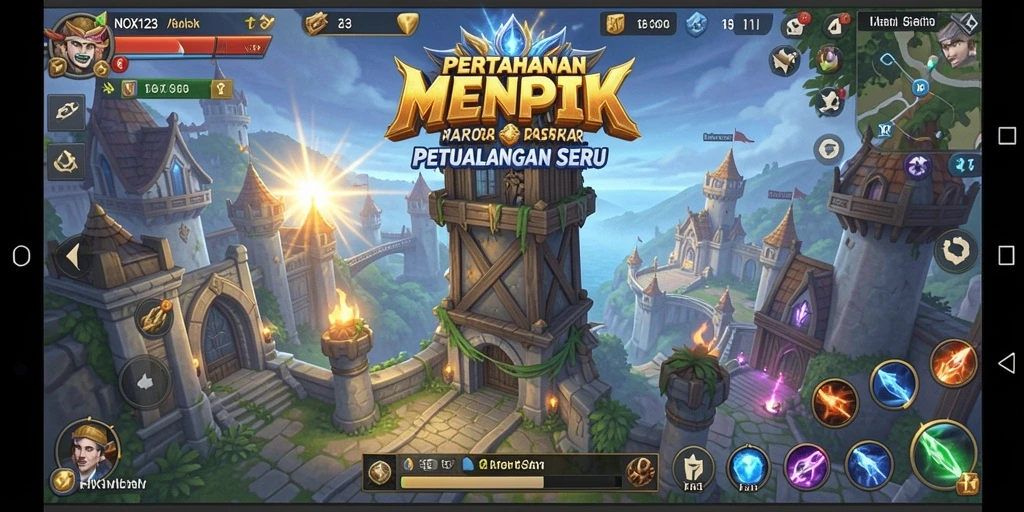Gameplay seru Tower Defense di NOX123 dengan menara strategis.