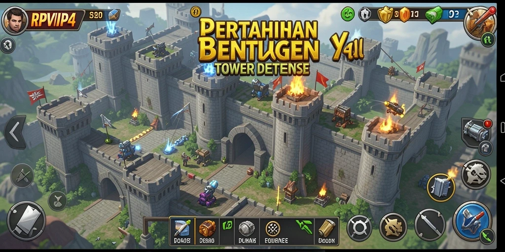 Tampilkan gameplay menawan dari RPVIP4 dalam gaya Tower Defense.