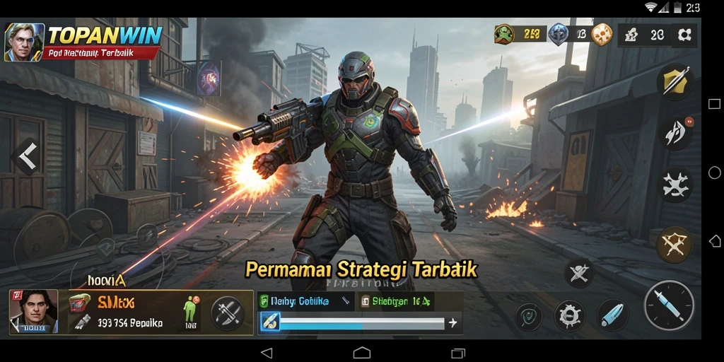 Screenshot gameplay TOPANWIN menampilkan karakter dan strategi bertarung.
